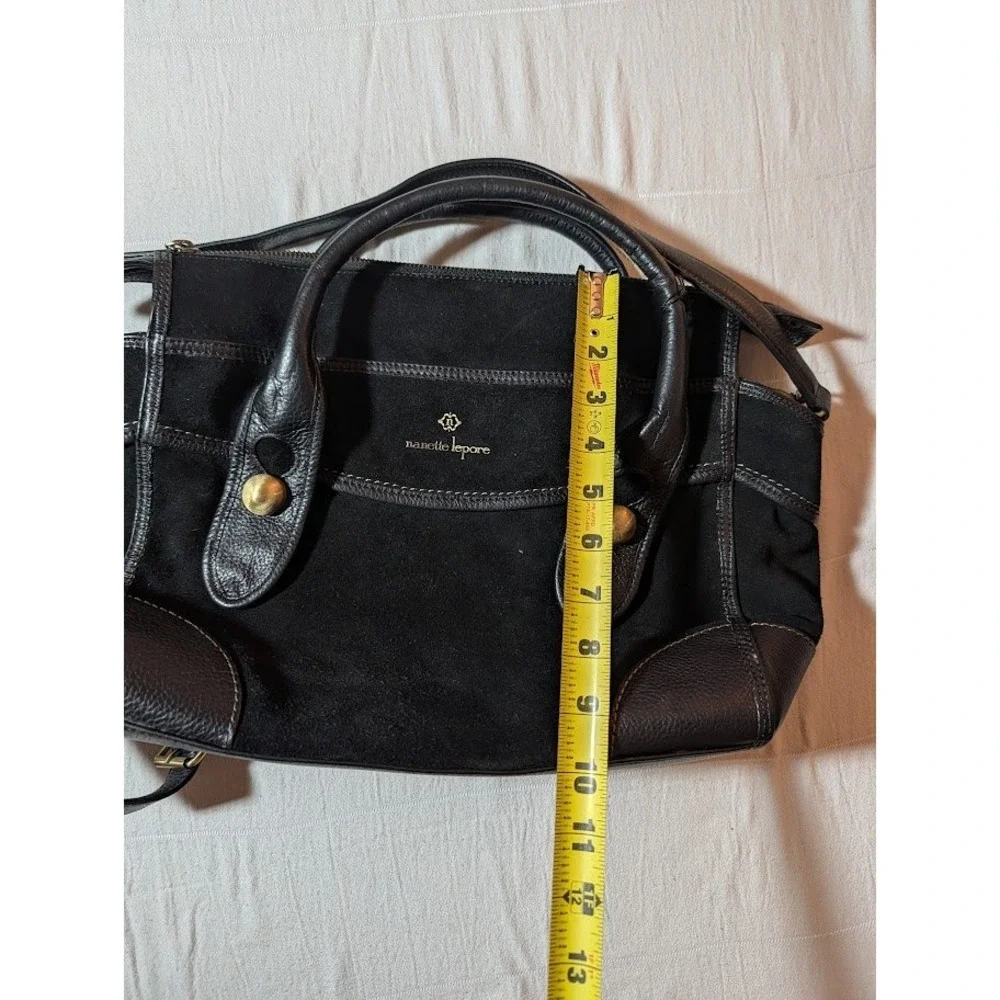 Nanette Lepore Black Suede & Leather Satchel Crossbody‎ Bag Purse Designer